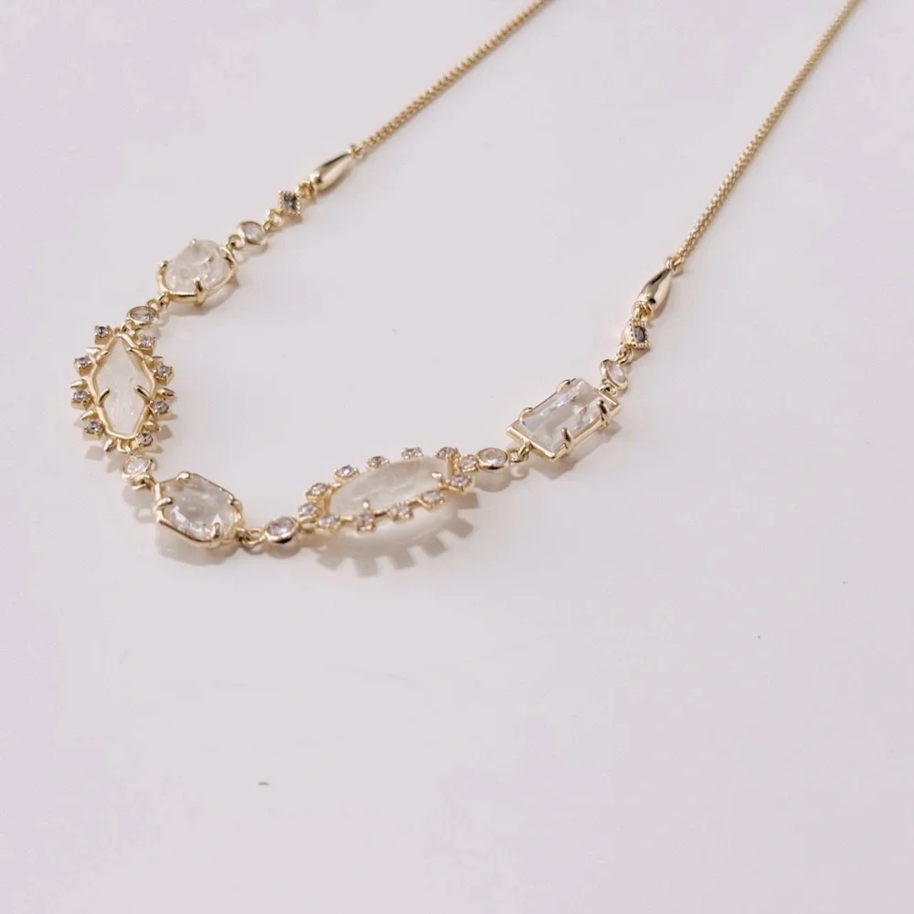 KENDRA SCOTT June Gold Clear White Crystal Mix Necklace